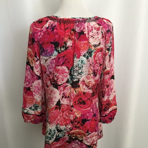VANESSA VIRGINIA Anthropologie 100% Silk Rose Floral Print Tie Collar Shirt - Picture 8 of 8